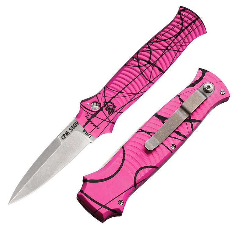 Piranha Knives Bodyguard Folding Automatic Knife 3.25" CPM S30V Steel Blade Black And Pink Sculpted Aluminum Handle 6PK -Piranha Knives - Survivor Hand Precision Knives & Outdoor Gear Store