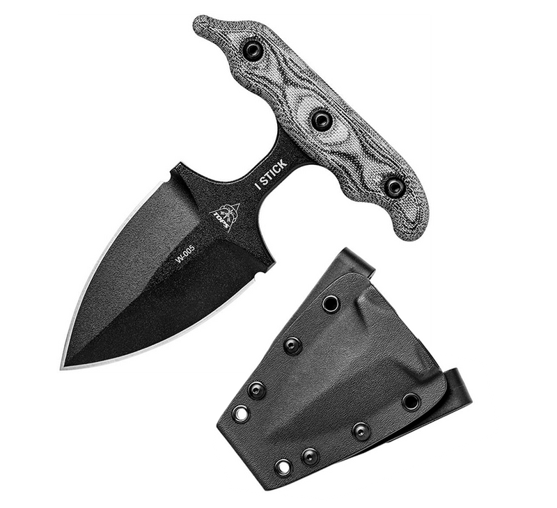 TOPS I-Stick Push Fixed Knife 3.5" Black Traction Coated Double Edge 1075HC Steel Dagger Blade Canvas Micarta Handle TK01 -TOPS - Survivor Hand Precision Knives & Outdoor Gear Store