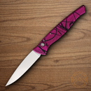 Piranha Knives Auto DNA Folding Knife 3.25" CPM S30V Steel Blade Black/Pink Aluminum Handle.