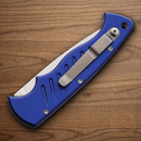Piranha Knives Auto Folding Knife 3.25" 154CM Steel Blade Blue Aluminum Handle.