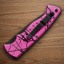 Piranha Knives Auto Tactical Folding Knife 3.25" 154CM Steel Blade Black/Pink Aluminum Handle.
