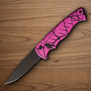 Piranha Knives Auto Tactical Folding Knife 3.25" 154CM Steel Blade Black/Pink Aluminum Handle.