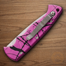 Piranha Knives Auto Folding Knife 3.25" 154CM Steel Blade Pink Camo Aluminum Handle.