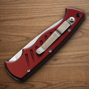 Piranha Knives Auto Folding Knife 3.25" 154CM Steel Blade Red Aluminum Handle.