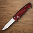 Piranha Knives Auto Folding Knife 3.25" 154CM Steel Blade Red Aluminum Handle.