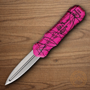 Piranha Knives Auto Excalibur Folding Knife 3.25" 154CM Steel Blade Pink Camo Aluminum Handle
