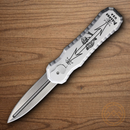 Piranha Knives Auto Excalibur Folding Knife 3.25" 154CM Steel Blade Silver Aluminum Handle