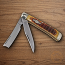 Rough Ryder Razor Trapper Pocket Knife Stainless Steel Blades Amber Bone Handle
