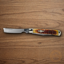 Rough Ryder Razor Trapper Pocket Knife Stainless Steel Blades Amber Bone Handle