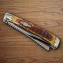 Rough Ryder Razor Trapper Pocket Knife Stainless Steel Blades Amber Bone Handle