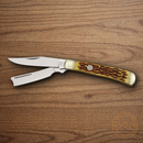 Rough Ryder Razor Trapper Pocket Knife Stainless Steel Blades Amber Bone Handle