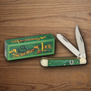 Rough Ryder Trapper Pocket Knife 440 Steel Blade Green Bone Handle