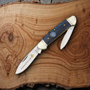 Rough Ryder Masonic Canoe Pocket Knife 440 Steel Blades Blue Smooth Bone Handle