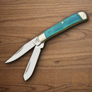 Rough Ryder Tiny Trapper Pocket Knife Stainless Steel Blades Green Bone Handle