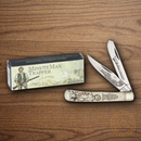 Rough Ryder Minute Man Trapper Pocket Knife Stainless Steel Blades White Bone Handle.
