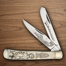 Rough Ryder Minute Man Trapper Pocket Knife Stainless Steel Blades White Bone Handle.