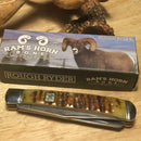 Rough Ryder Trapper Pocket Knife Stainless Steel Blades Ram's Horn Handle