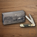 Rough Ryder Trapper Pocket Knife Stainless Steel Blades Buckshot Bone Handle.