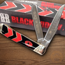 Rough Ryder Black Widow Trapper Pocket Knife 440 Steel Blades Red/Black Synthetic Handle