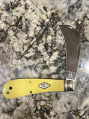 Rough Ryder Hawkbill Folding Knife Carbon Steel Blade Yellow Synthetic Handle