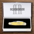 Rough Ryder SwayBack Pocket Knife Carbon Steel Blades Yellow Synthetic Handle
