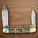 Rough Ryder Old Southwest Canoe Pocket Knife Stainless Steel Blades Blue/Red Stone Handle.