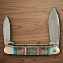 Rough Ryder Old Southwest Canoe Pocket Knife Stainless Steel Blades Blue/Red Stone Handle.