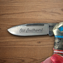 Rough Ryder Old Southwest Canoe Pocket Knife Stainless Steel Blades Blue/Red Stone Handle.