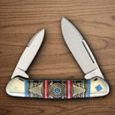 Rough Ryder Old Southwest Canoe Pocket Knife Stainless Steel Blades Blue/Red Stone Handle.