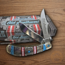 Rough Ryder Old Southwest Trapper Pocket Knife Stainless Steel Blades Blue/Red Stone Handle.