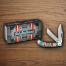 Rough Ryder Old Southwest Trapper Pocket Knife Stainless Steel Blades Blue/Red Stone Handle.
