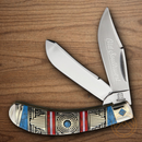 Rough Ryder Old Southwest Trapper Pocket Knife Stainless Steel Blades Blue/Red Stone Handle.