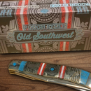 Rough Ryder Old Southwest Pocket Knife Stainless Steel Blades Blue/Red Stone Handle.