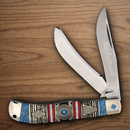 Rough Ryder Old Southwest Pocket Knife Stainless Steel Blades Blue/Red Stone Handle.