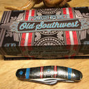 Rough Ryder Old Southwest Sowbelly Pocket Knife Stainless Steel Blades Blue/Red Stone Handle.