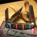 Rough Ryder Old Southwest Sowbelly Pocket Knife Stainless Steel Blades Blue/Red Stone Handle.