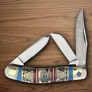 Rough Ryder Old Southwest Sowbelly Pocket Knife Stainless Steel Blades Blue/Red Stone Handle.