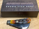 Rough Ryder Hawkbill Folding Knife Stainless Steel Blade Brown Stag Bone Handle.