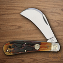 Rough Ryder Hawkbill Folding Knife Stainless Steel Blade Brown Stag Bone Handle.