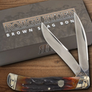Rough Ryder Jumbo Trapper Pocket Knife Stainless Steel Blades Brown Stag Bone Handle.