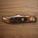 Rough Ryder Hunter Pocket Knife Stainless Steel Blades Brown Stag Bone Handle.