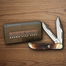 Rough Ryder Hunter Pocket Knife Stainless Steel Blades Brown Stag Bone Handle.