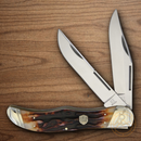 Rough Ryder Hunter Pocket Knife Stainless Steel Blades Brown Stag Bone Handle.
