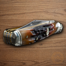 Rough Ryder Peanut Pocket Knife Stainless Steel Blades Brown Stag Bone Handle.