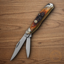 Rough Ryder Peanut Pocket Knife Stainless Steel Blades Brown Stag Bone Handle.