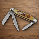 Rough Ryder Small Stockman Pocket Knife 440 Steel Blades  Amber Jigged Bone Handle