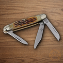 Rough Ryder Small Stockman Pocket Knife 440 Steel Blades  Amber Jigged Bone Handle