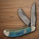 Rough Ryder Sowbelly Trap Pocket Knife Stainless Steel Blades Blue Bone Handle