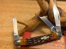 Rough Ryder Stockman Pocket Knife 440 Steel Blades Amber Jigged Bone Handle
