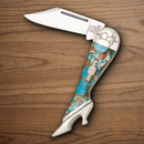 Rough Ryder Leg Folding Knife Stainless Steel Blade Amber Turquoise Stone Handle